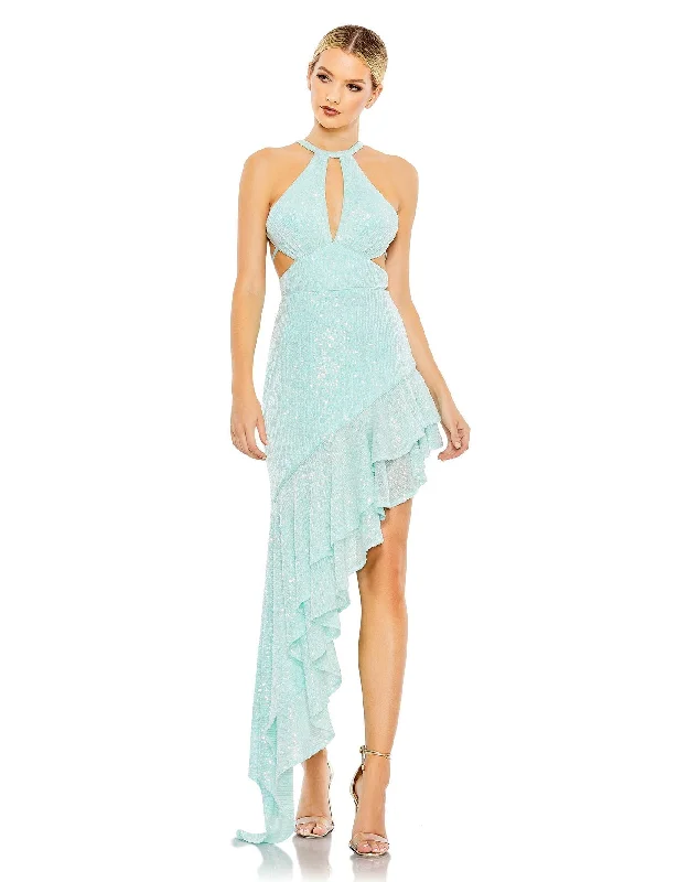 Hot Styles Sequined Halter Cut Out Ruffle Asymmetrical Dress