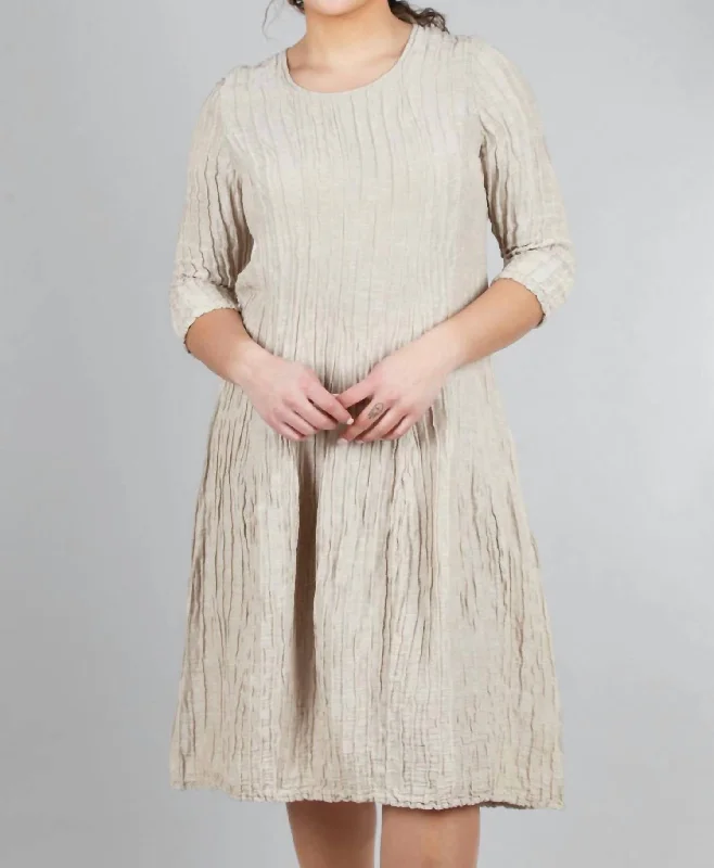 Tropical Island - Inspired Attire 3/4-Sleeve Crinkle Dress In Parchment