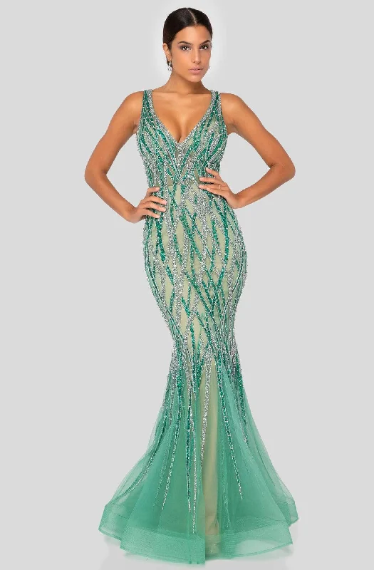 Early Bird Offer Terani Couture - 1912GL9573 Embellished V Neck Sleeveless Mermaid Gown Early Bird Offer Terani Couture - 1912GL9573 Embellished V Neck Sleeveless Mermaid Gown