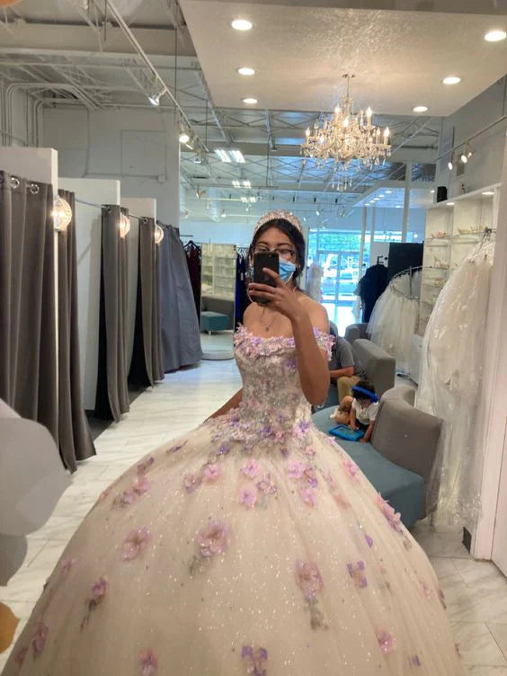 Exclusive Sale Stunning Off The Shoulder Floral Applique Quinceanera Dress Ball Gown Sweet 16 Dress Exclusive Sale Stunning Off The Shoulder Floral Applique Quinceanera Dress Ball Gown Sweet 16 Dress