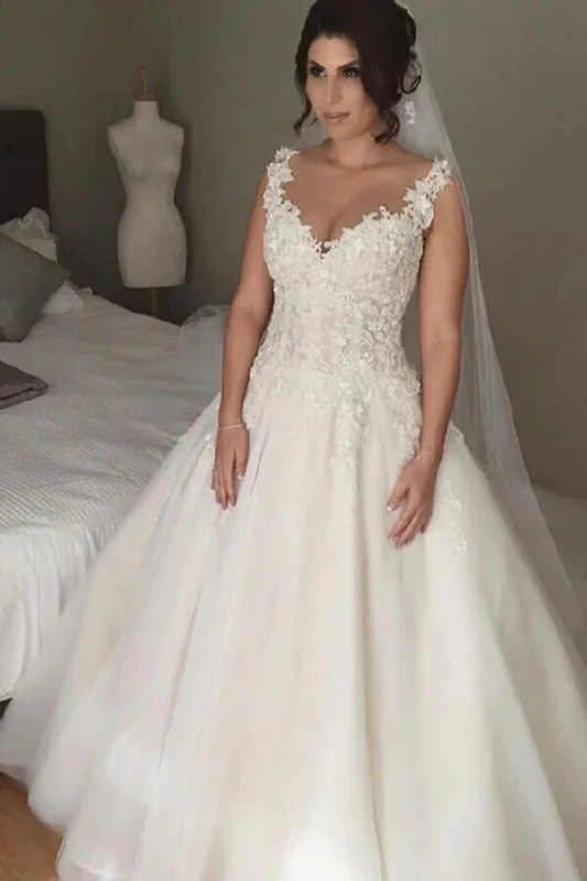 Budget Friendly Roycebridal Tulle Ball Gown V-neck Sweep Train Wedding Dresses, Bridal Gown, MW811 Budget Friendly Roycebridal Tulle Ball Gown V-neck Sweep Train Wedding Dresses, Bridal Gown, MW811
