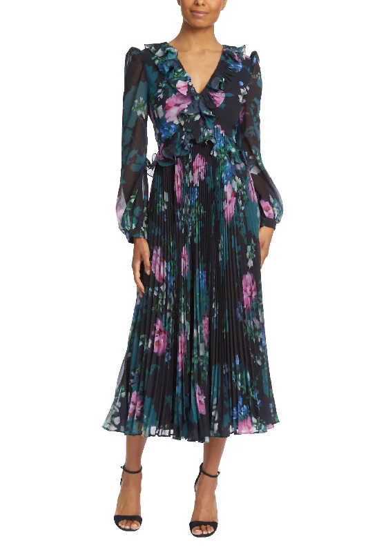 Get The Latest Trends Pleated Ruffle Day Dress In Multicolor
