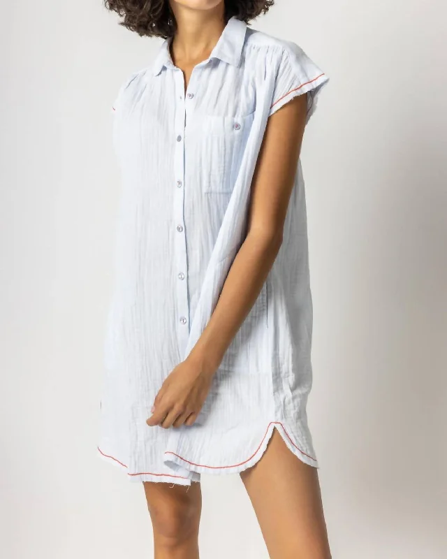 Women's Romantic Outfit Short Sleeve Button Down Dress In Clearwater