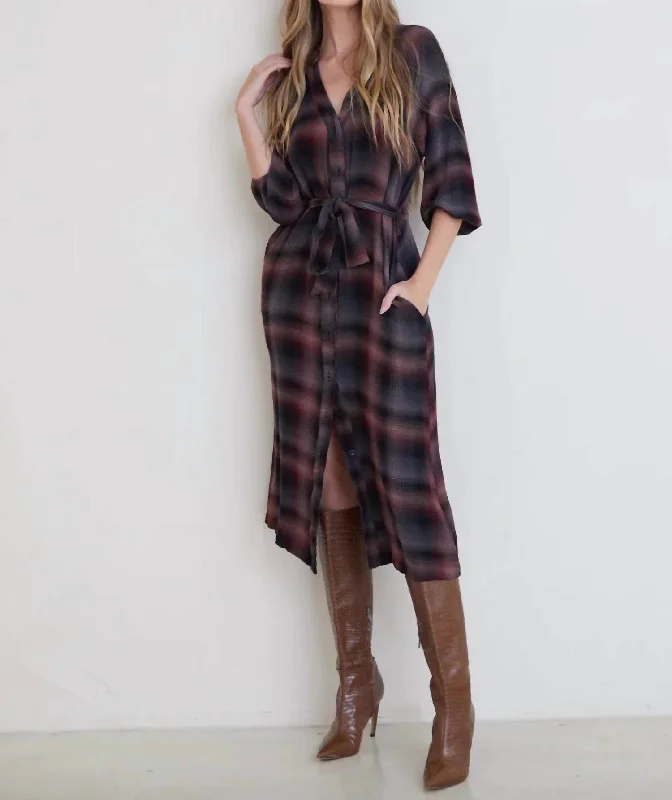 Casual Chic Clothing Aurora Button Down Dress In Canyon Pucker Plaid