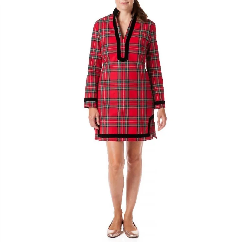Women's Formal Event Clothing Tunic Dress In Red Velvet