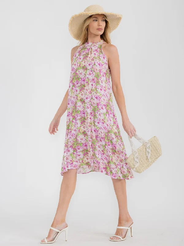 Inspired By You, Designed For You WOMEN'S SLEEVELESS HALTER NECK TUNIC FLORAL MIDI DRESS Inspired By You, Designed For You WOMEN'S SLEEVELESS HALTER NECK TUNIC FLORAL MIDI DRESS