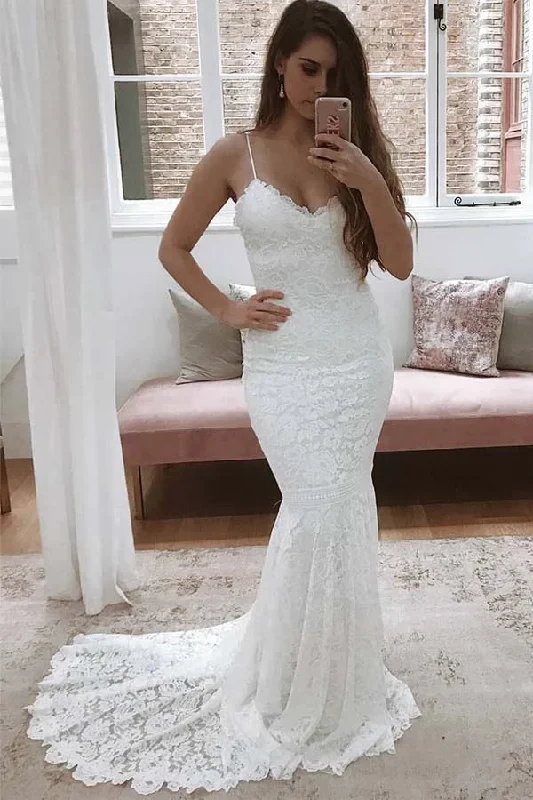End of Season Sale Roycebridal Spaghetti Straps Mermaid All Over Lace Sleeveless White Wedding Dress,MW354 End of Season Sale Roycebridal Spaghetti Straps Mermaid All Over Lace Sleeveless White Wedding Dress,MW354