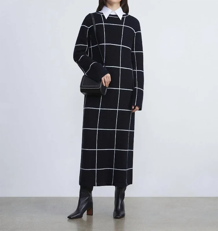 Women's Layered Outfit Tile Grid Cashmere Intarsia Dress In Black Multi