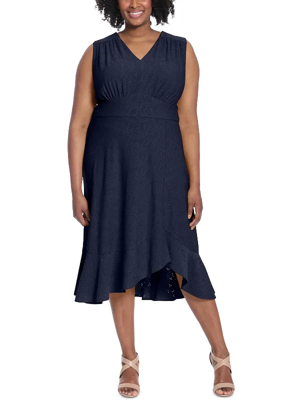Your Shopping Spree Starts Here Plus Womens Eyelet Flared Fit & Flare Dress