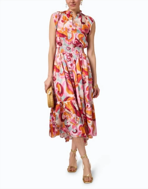 Urban Femme Streetwear Cairo Multi Print Cotton Dress In Hem Orange