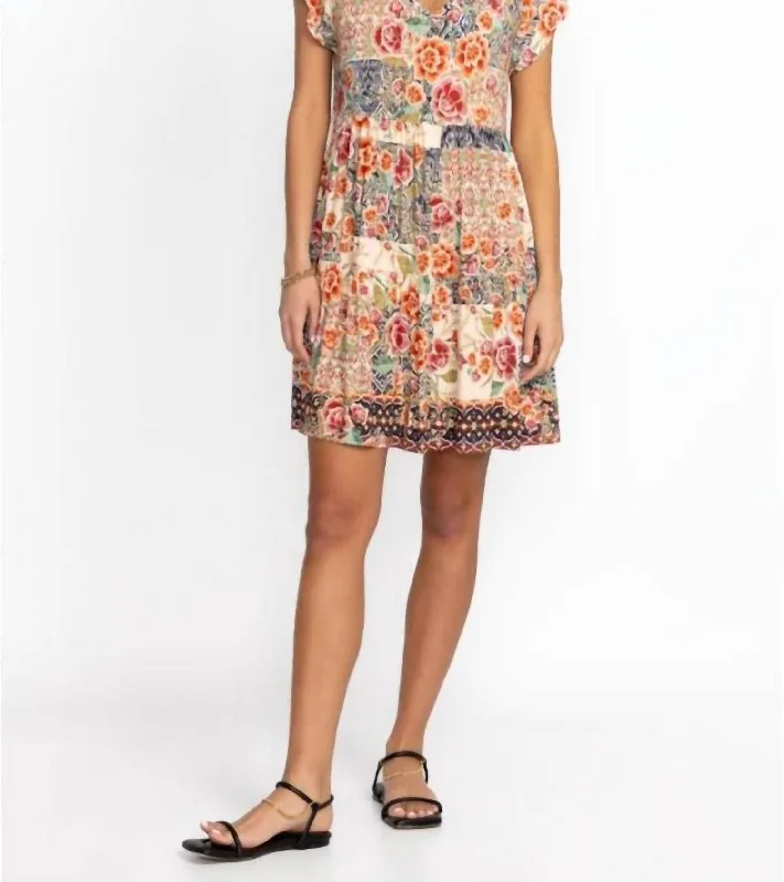 Comfortable Chic Aztec Flower Tiered Hem Dress In Multi