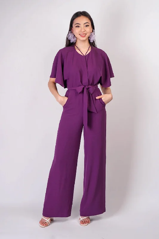 Quick Grab Deals Eggplant Pleated Wrap Necee Jumpsuit