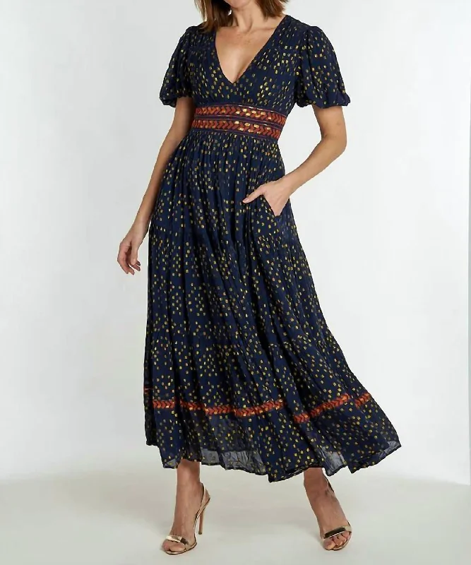 Women's Clothing for Every Occasion Heather Dress In Navy & Gold Lurex