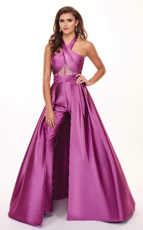 Exquisite Women's Wear Sale Rachel Allan - 6482 Crisscross Halter Top Satin Jumpsuit with Overskirt - 1 pc Navy in Size 08 Available Exquisite Women's Wear Sale Rachel Allan - 6482 Crisscross Halter Top Satin Jumpsuit with Overskirt - 1 pc Navy in Size 08 Available