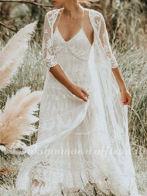 Gift Ideas Roycebridal Two Piece A-Line Wedding Dresses Spaghetti Strap Sweep / Brush Train Lace Sleeveless Boho with Embroidery Gift Ideas Roycebridal Two Piece A-Line Wedding Dresses Spaghetti Strap Sweep / Brush Train Lace Sleeveless Boho with Embroidery