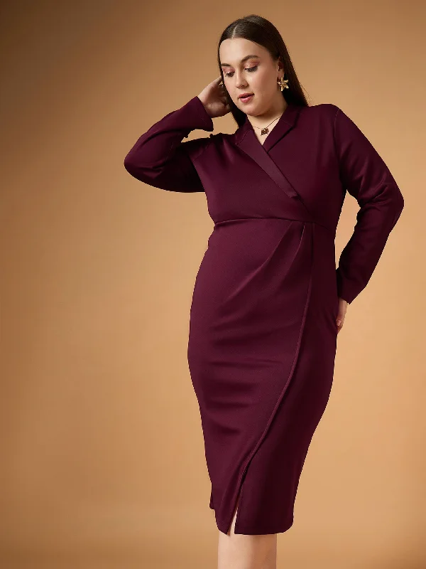 Trendy Boutique Online Women Burgundy Full Sleeves Midi Dress