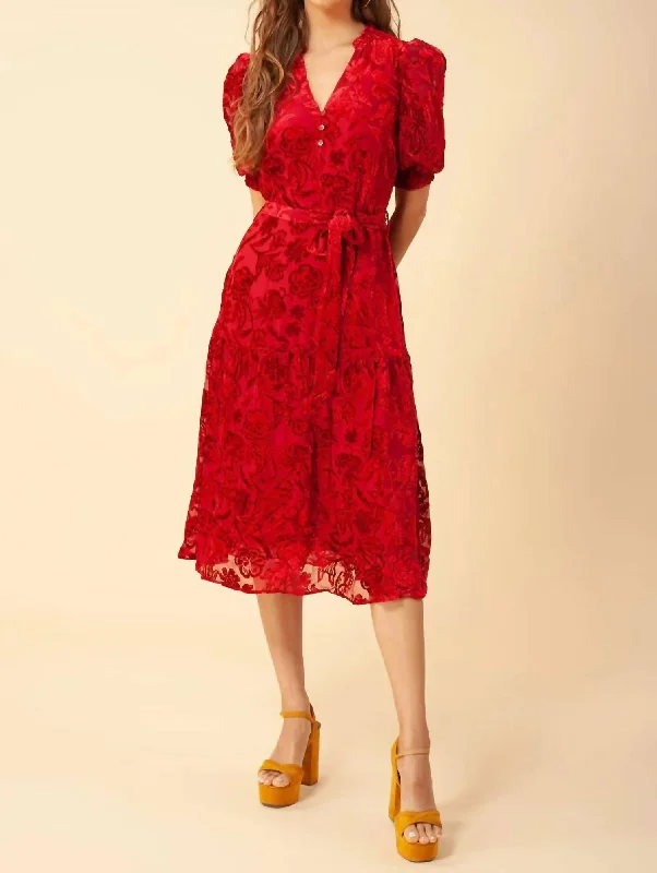 Discounts On Casual Weekend Styles Kimbra Solid Velvet Burnout Dress In Red