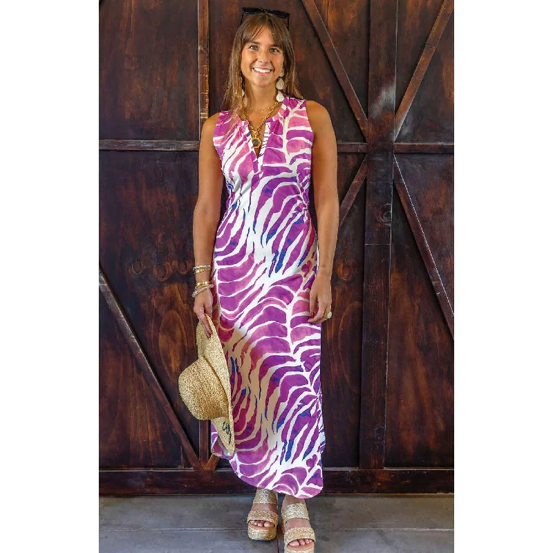 Odd Size Clearance Sale La Mer Luxe Sleeveless Willa Midi Dress - Cream/Purple Batik Odd Size Clearance Sale La Mer Luxe Sleeveless Willa Midi Dress - Cream/Purple Batik
