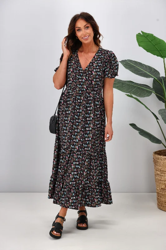Seasonal Style Discounts Shine On Label Callista Puff Sleeve Midi Dress Black Natural Ditsy Seasonal Style Discounts Shine On Label Callista Puff Sleeve Midi Dress Black Natural Ditsy