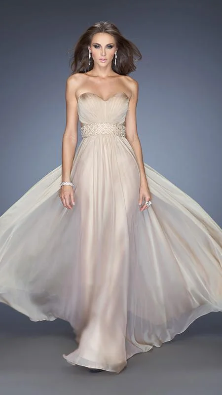 Big Sale Event La Femme - Strapless Cutout Midriff Shirred Chiffon Gown 20140 - 1 pc Blush In Size 6 Available Big Sale Event La Femme - Strapless Cutout Midriff Shirred Chiffon Gown 20140 - 1 pc Blush In Size 6 Available