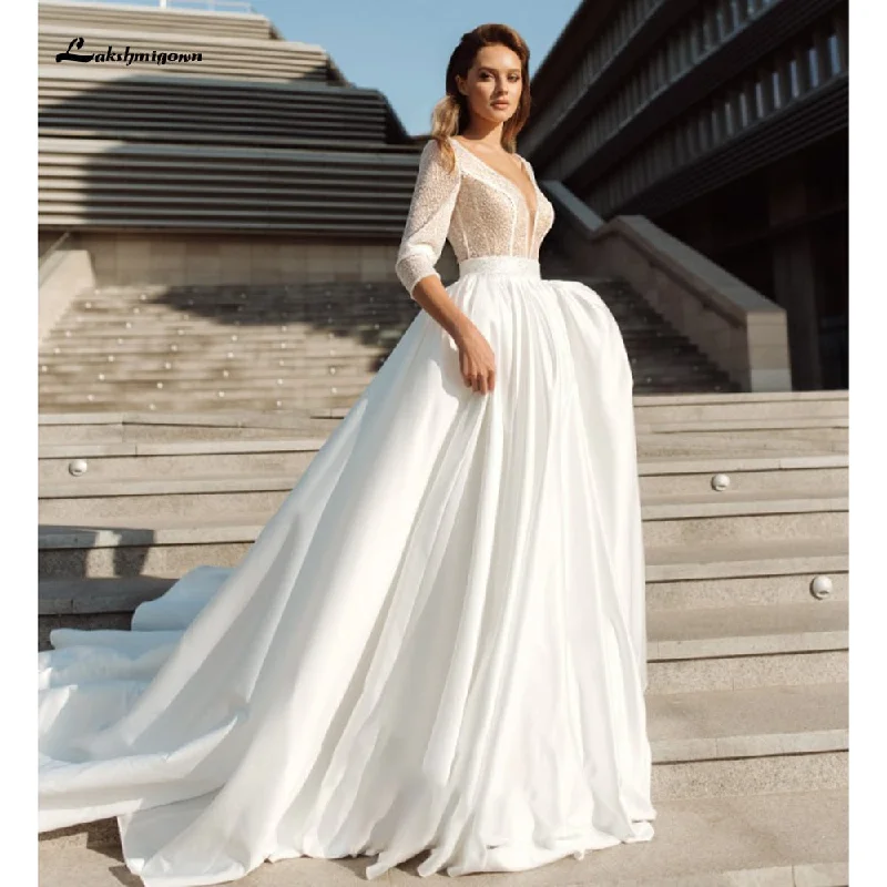 Trendy Outfits For Girls Roycebridal sukienka na wesele Satin Deep V Neck Three Quarter Sleeve Wedding Dresses Elegant vestido de noiva princesa luxuoso Lakshmigown Trendy Outfits For Girls Roycebridal sukienka na wesele Satin Deep V Neck Three Quarter Sleeve Wedding Dresses Elegant vestido de noiva princesa luxuoso Lakshmigown
