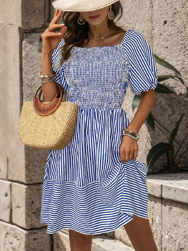 Women’s Activewear for Exercise and Sports Smocked Striped Balloon Sleeve Mini Dress Women’s Activewear for Exercise and Sports Smocked Striped Balloon Sleeve Mini Dress