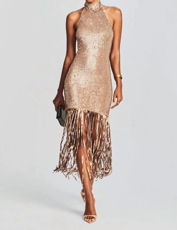 Women's Stylish Outdoor Outfit Renzo Dress In Metallic Tannin