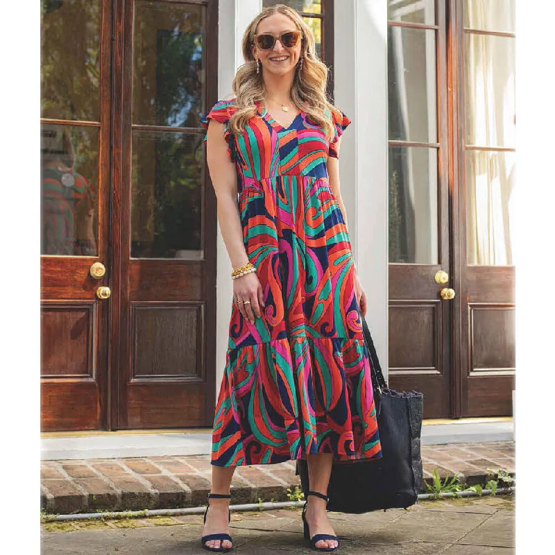 Designer Wear On Sale La Mer Luxe Brooke Short Sleeve Midi Dress - Navy/Aquamarine Lisbon Designer Wear On Sale La Mer Luxe Brooke Short Sleeve Midi Dress - Navy/Aquamarine Lisbon