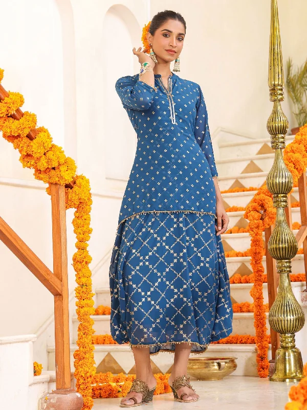 Winter Wardrobe Clearance Juniper Indigo Ethnic Motif Printed Georgette Draped Maxi Dress With Sequins Winter Wardrobe Clearance Juniper Indigo Ethnic Motif Printed Georgette Draped Maxi Dress With Sequins
