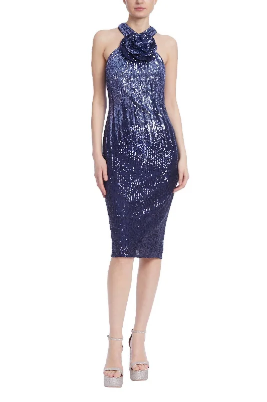 Trendy Street Style Attire Rosette Dress In Navy Multi