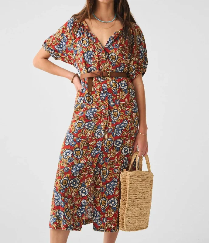 Clothes Women Carmel Linen Dress In Red Desert Bloom