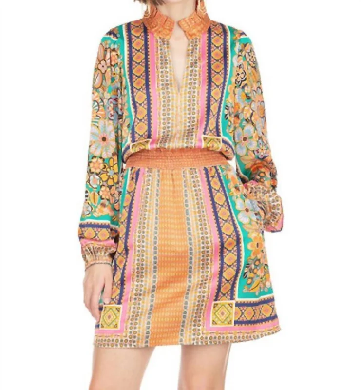 Mega Sale Women's Cinched Waist Dress In Scarf Print