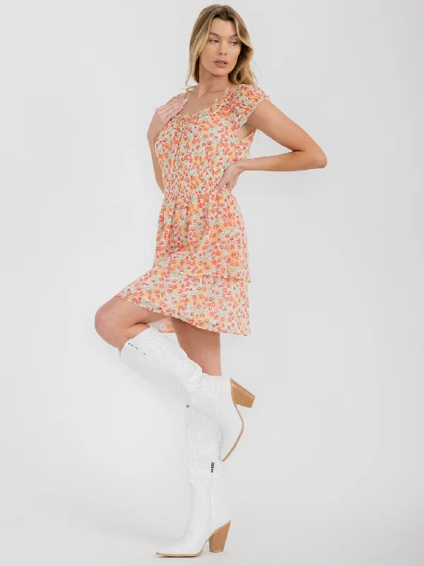 High End Designer Brands Discount WOMEN'S SHORT SLEEVE SMOCK WAIST FLORAL MINI DRESS High End Designer Brands Discount WOMEN'S SHORT SLEEVE SMOCK WAIST FLORAL MINI DRESS