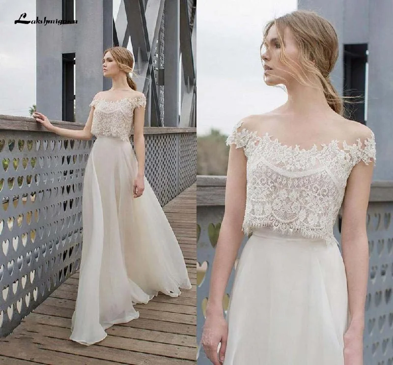 Attire Sale Roycebridal Two Piece BOHO Wedding Dresses Lace Appliques Bodice Illusion Neckline Chiffon A Line Romantic Bohemian Bridal Dresses Summer Attire Sale Roycebridal Two Piece BOHO Wedding Dresses Lace Appliques Bodice Illusion Neckline Chiffon A Line Romantic Bohemian Bridal Dresses Summer