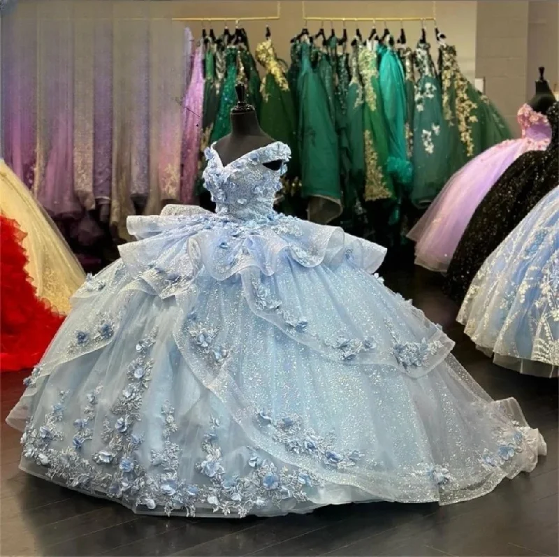 Elevate Your Wardrobe Sky Blue Sparkly Quinceanera Dresses Ball Gown Off The Shoulder Tulle Floral Sweet 16 Dresses 15 Años Mexican Elevate Your Wardrobe Sky Blue Sparkly Quinceanera Dresses Ball Gown Off The Shoulder Tulle Floral Sweet 16 Dresses 15 Años Mexican