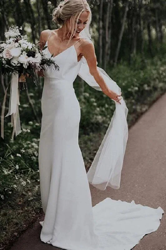 Day To Night Styles Roycebridal Simple Spaghetti Straps Mermaid V-Neck Satin Boho Beach Wedding Dresses,MW310 Day To Night Styles Roycebridal Simple Spaghetti Straps Mermaid V-Neck Satin Boho Beach Wedding Dresses,MW310
