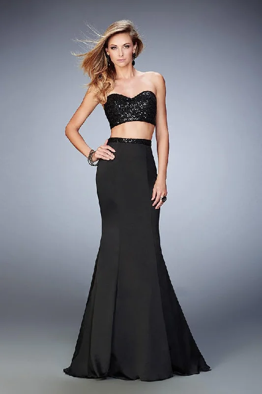 Casual Chic Clothing La Femme Gigi - 22220 Scintillating Sequin Two-Piece Mermaid Gown Casual Chic Clothing La Femme Gigi - 22220 Scintillating Sequin Two-Piece Mermaid Gown