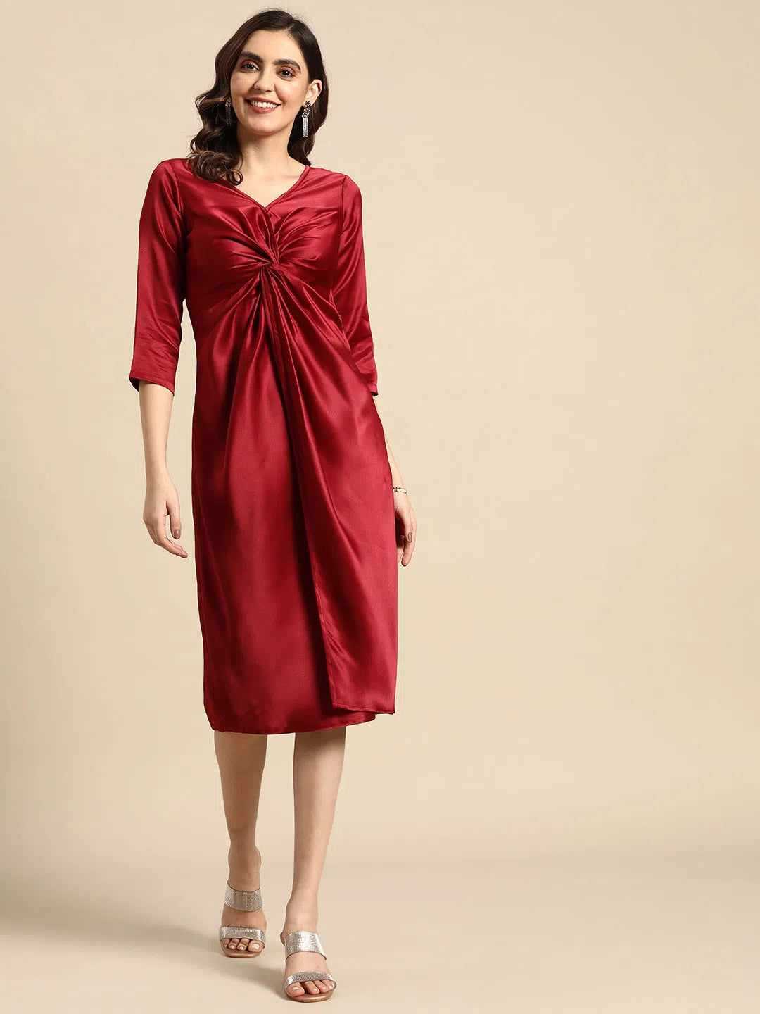 Best Online Boutiques Front Twist Midi Dress-Tc0520Jmr-S