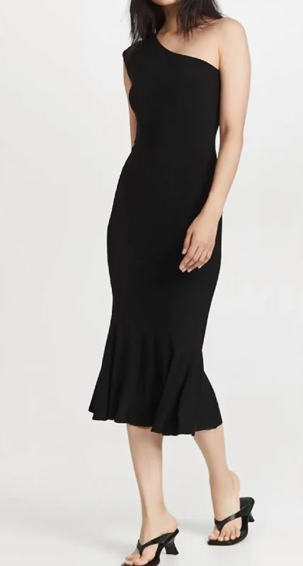 Women's Casual and Dressy Outfits One Shoulder Fishtail Dress To Midcalf In Black