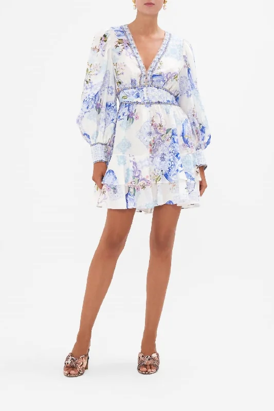 Rocker Chic Fashion Button Front Frill Dress In Paint Me Positano