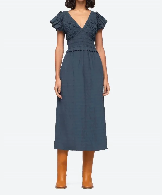 Casual Clothes For Women Piero Smocked Flutter Dress In Spruce