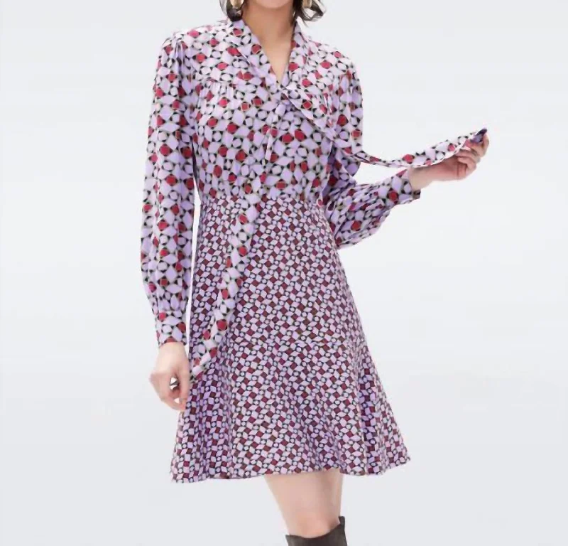 Elegant Styles Alcina Venice Geo Dress In Lavender Geometric