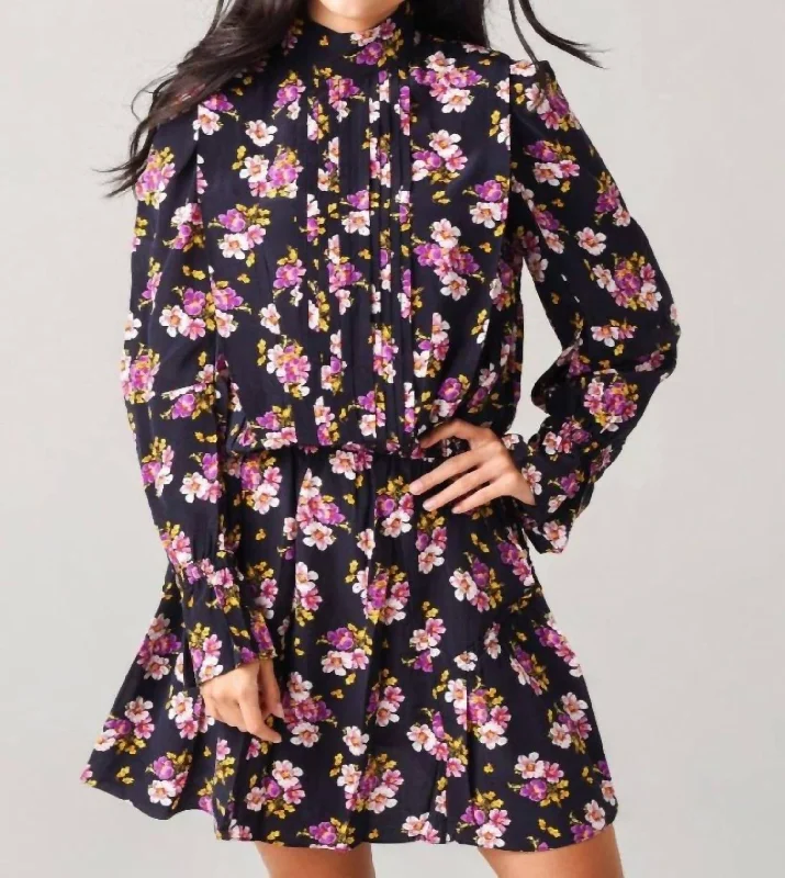 Women's Formal Clothes Runway Peonies Dress In Black