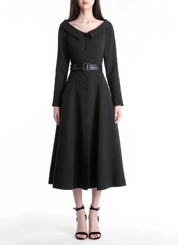 Best Deals Of The Season Crystal Belted Button Front Dress In Black