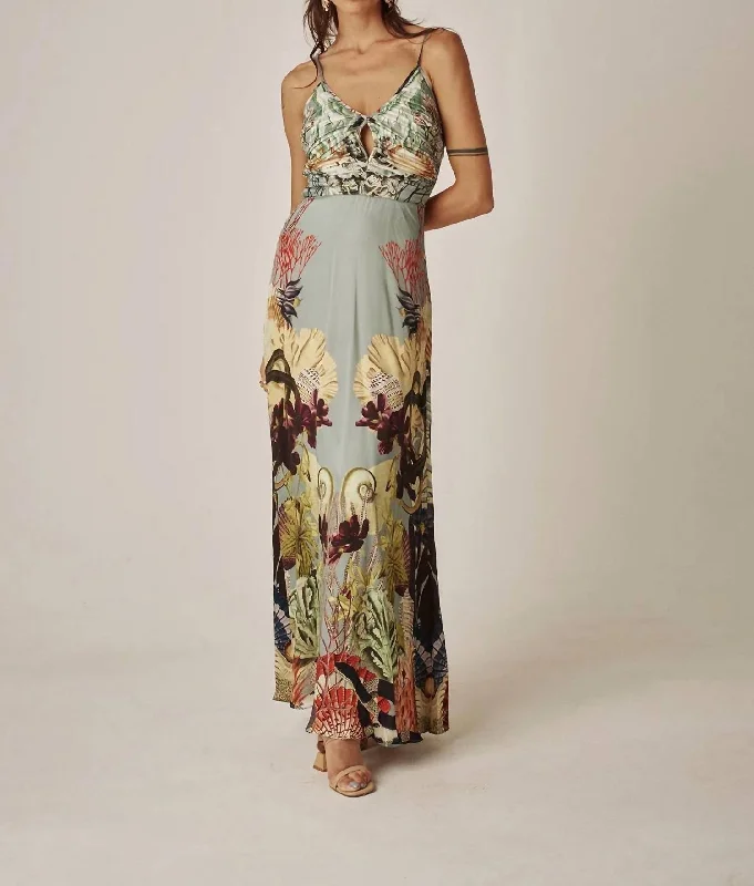 Limited Edition Carmel Dress In Snake Shells Blue Print Pattern