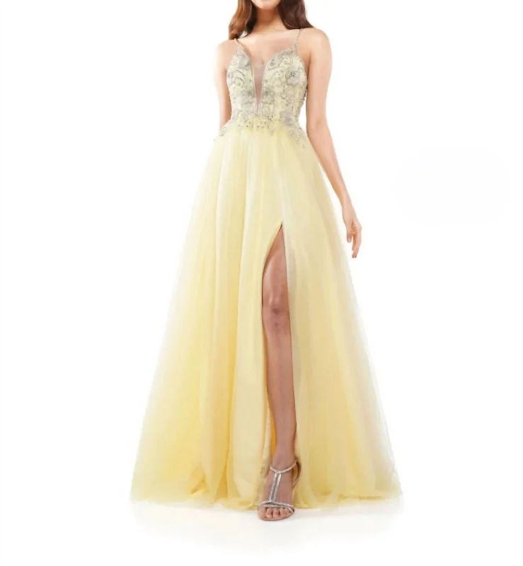 Casual Fashion for Women Beaded Bodice Ball Dress In Yellow