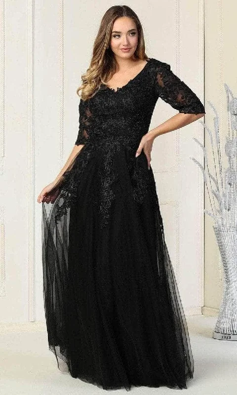 Trend Alert May Queen - V-Neck Beaded Lace Evening Gown MQ1859 - 1 pc Black In Size 5XL Available Trend Alert May Queen - V-Neck Beaded Lace Evening Gown MQ1859 - 1 pc Black In Size 5XL Available