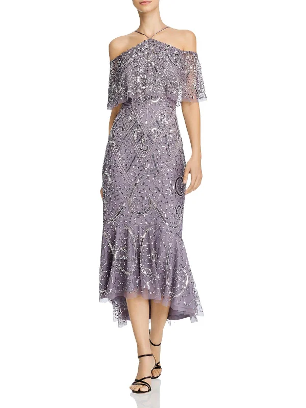 Women's Clothing For Holiday Travel Womens Mesh Sequined Cocktail Dress