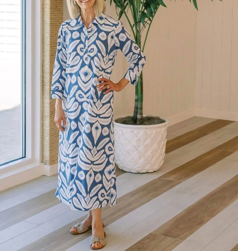Comfortable Women's Outfits Sara Ikat Long Tunic Dress In Blue