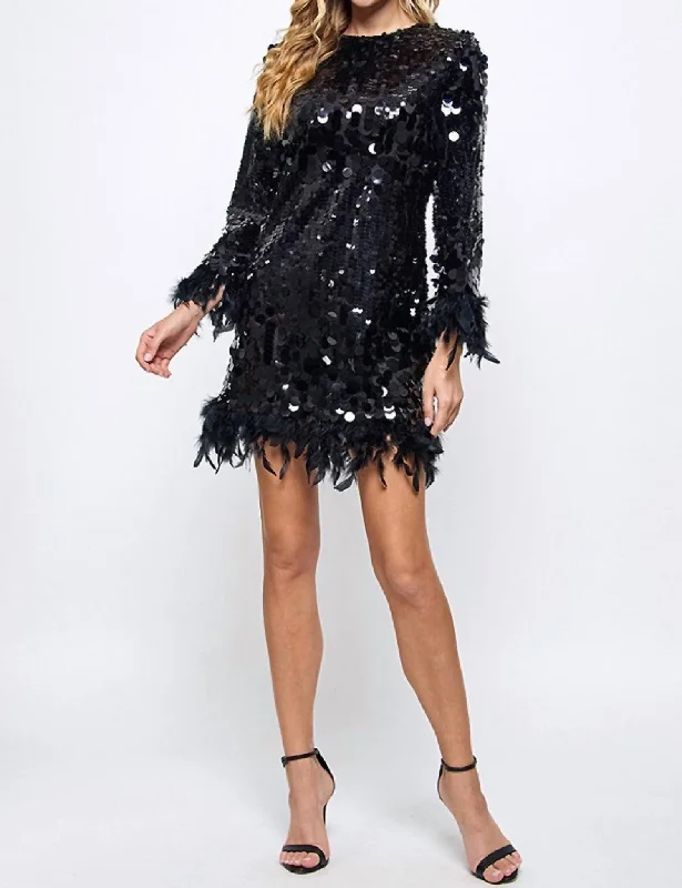 Seasonal Sale Sequin And Feather Detail Dress In Black